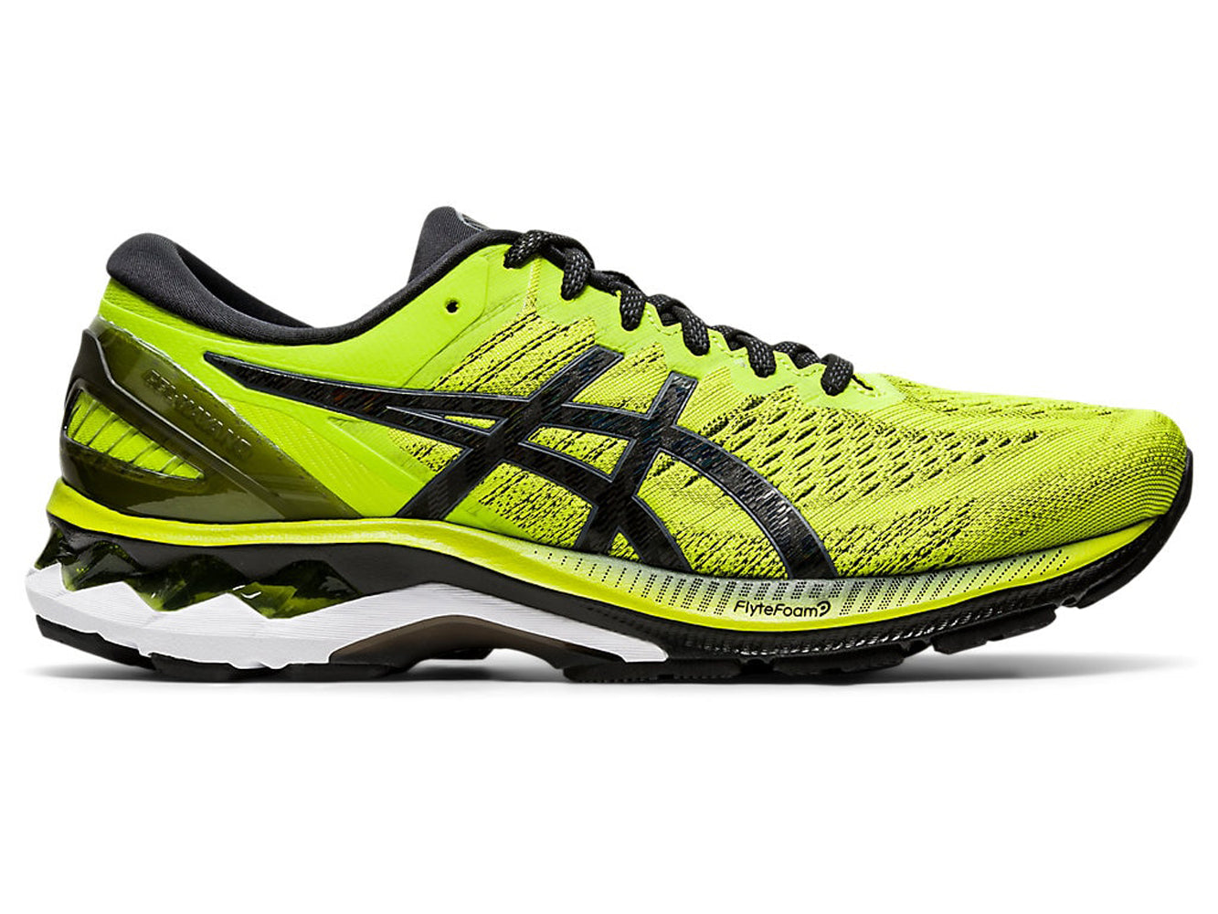 Men's Asics GEL-Kayano 27 Running Shoe in Lime Zest/Black from the side