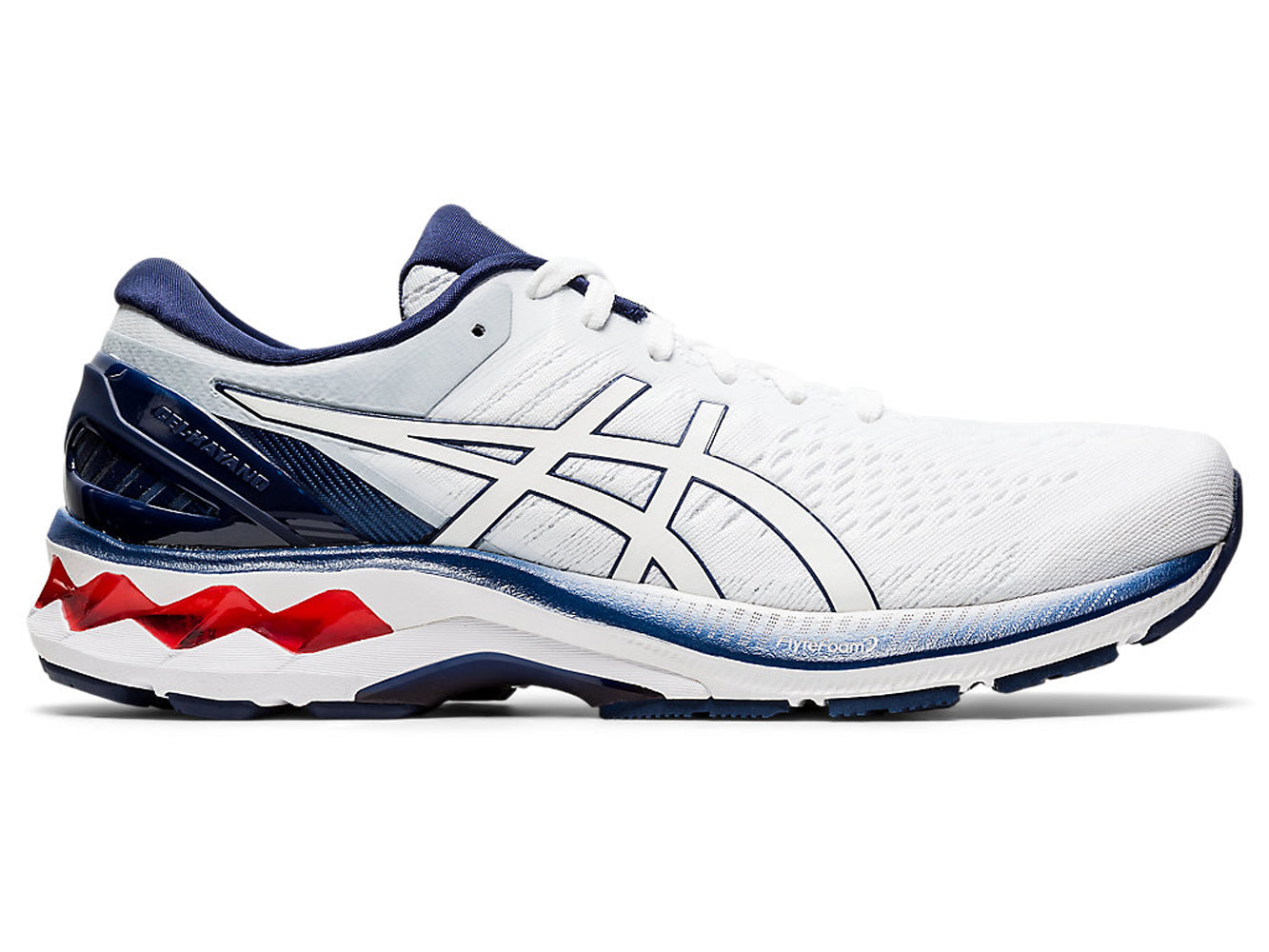 Men's Asics GEL-Kayano 27 Running Shoe in White/Peacoat from the side