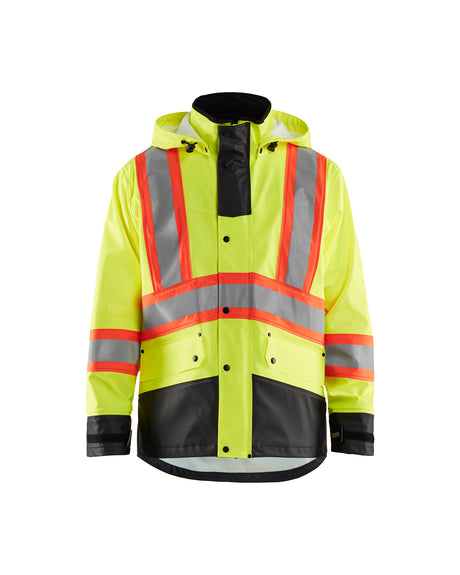 Men's Blaklader CA Hi-Vis Rain Jacket in Yellow Hi-Viz/Black view from the front