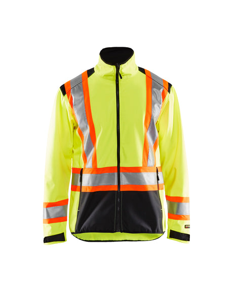 Men's Blaklader CA Hi-Vis Softsheel Jacket in Yellow Hi-Viz/Black view from the front