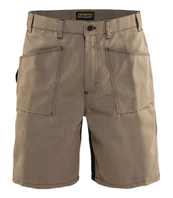 Men's Blaklader Heavy Duty Short in Khaki/Black Craftsmen from the front view