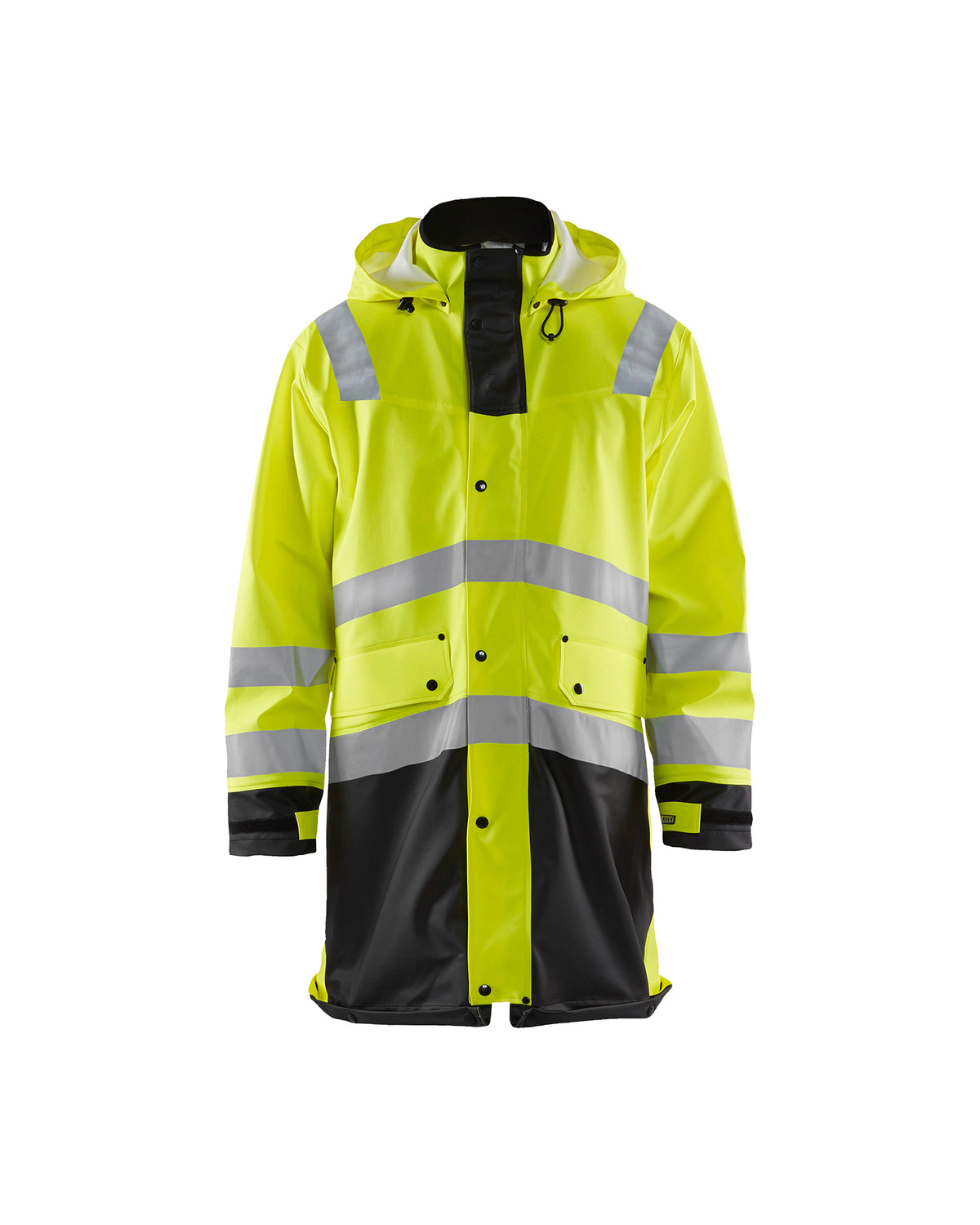 Men's Blaklader US Hi-Vis Level 2 Rain Coat in Yellow/Black from the front view