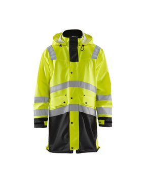 Men's Blaklader US Hi-Vis Level 2 Rain Coat in Yellow/Black from the front view