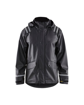 Men's Blaklader US Hooded Rain Jacket with Reflective Details in Black from the front view