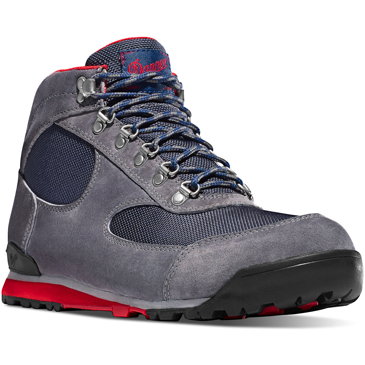 Danner Men's Jag 4.5" Waterproof Hiking Boot in Steel Gray/Blue Wing from the side