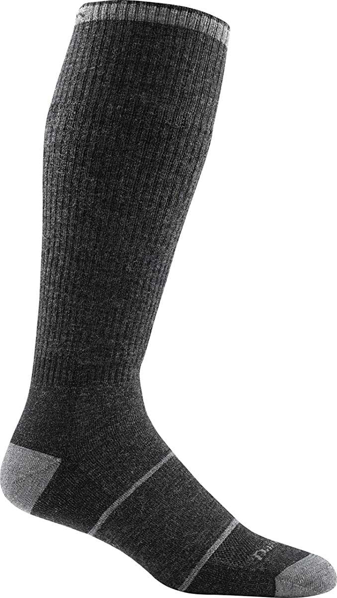 Men's Darn Tough Paul Bunyan Over-The-Calf Full Cushion Sock in Gravel from the side view
