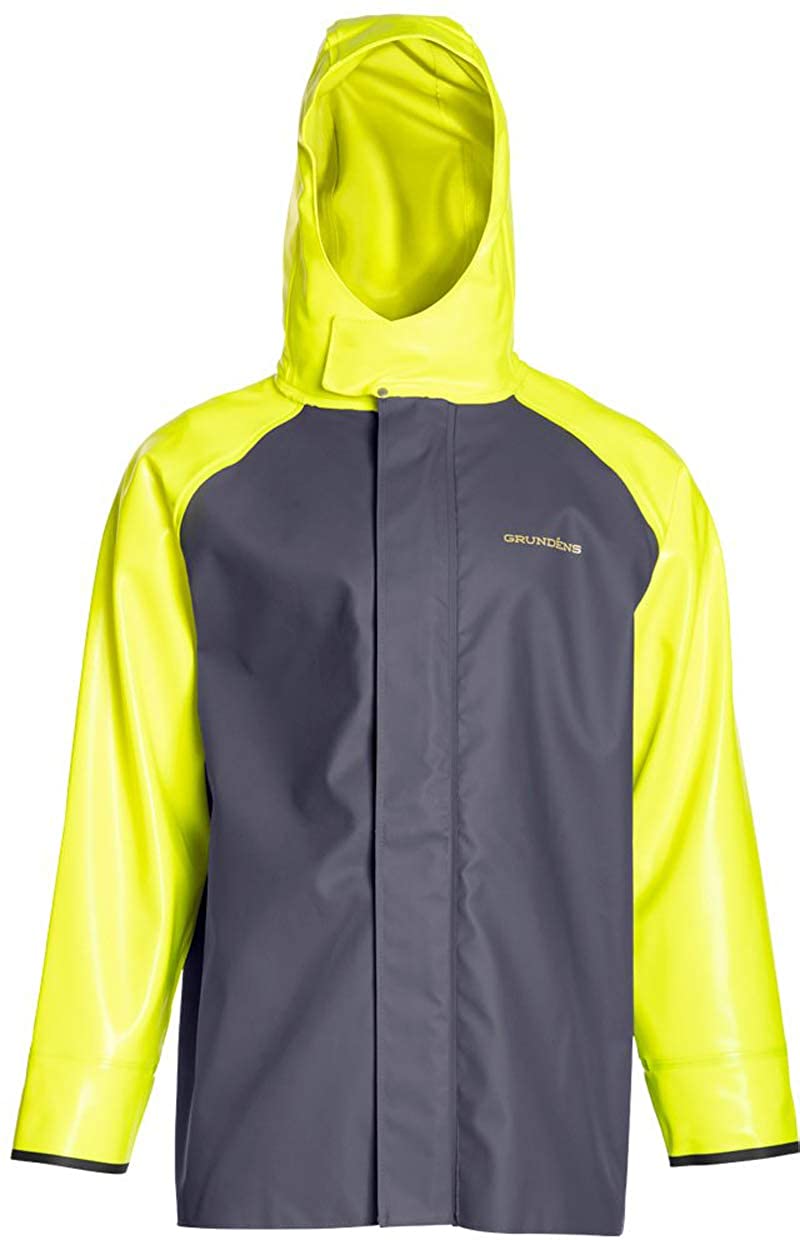 Grundéns Men's Hauler Rain Jacket in Hi-Vis Yellow / Grey from the front
