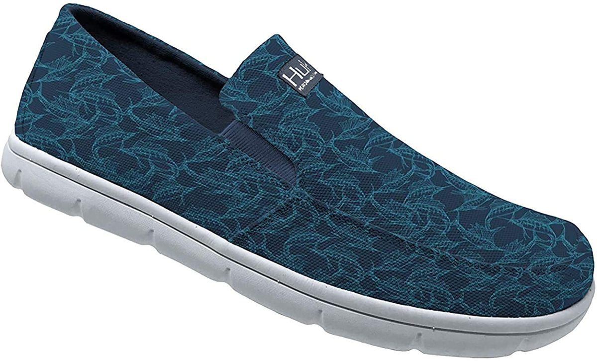 Men's Huk Brewster Print Slip-On Shoe in Big Shrimpin Sargasso from the side