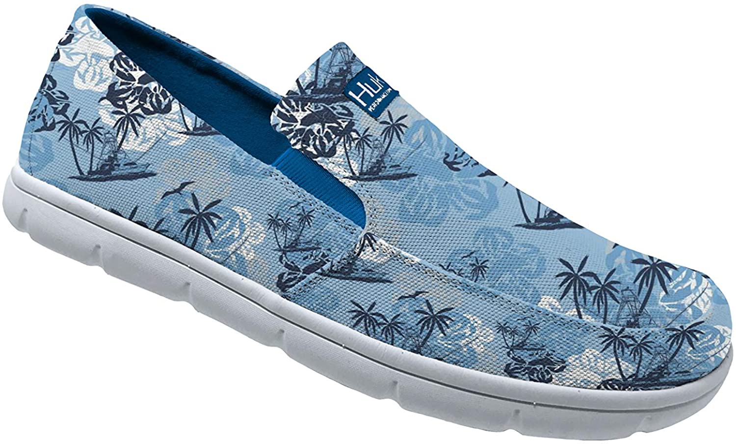 Men's Huk Brewster Print Slip-On Shoe in Paradise Pass Ice Blue from the side