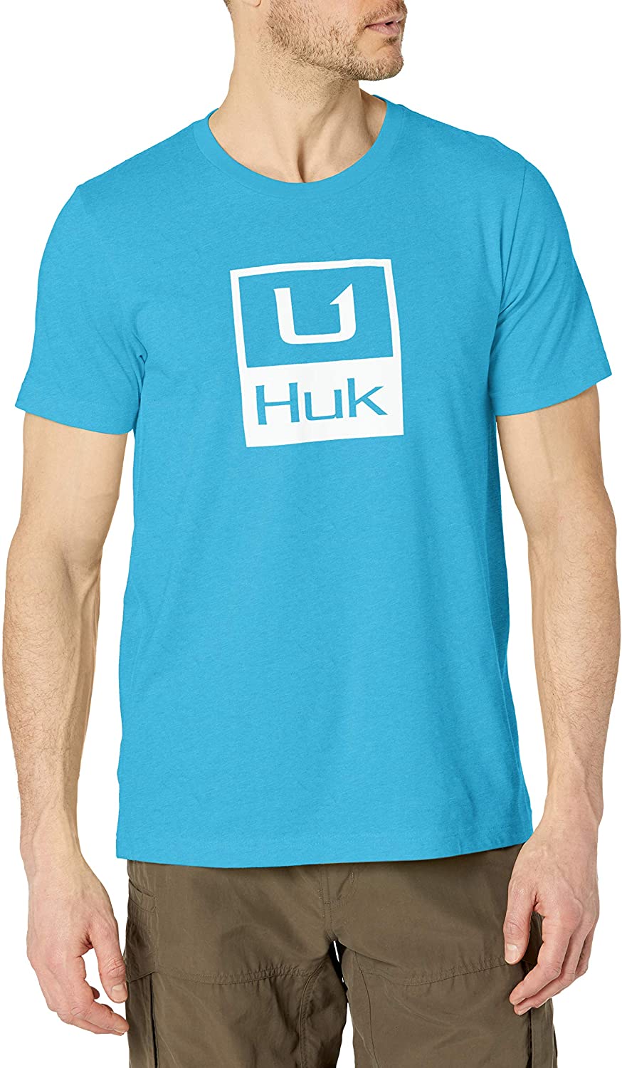 Men's Huk Huk'd Up Performance Tee in Blue Radiance Heather from the front