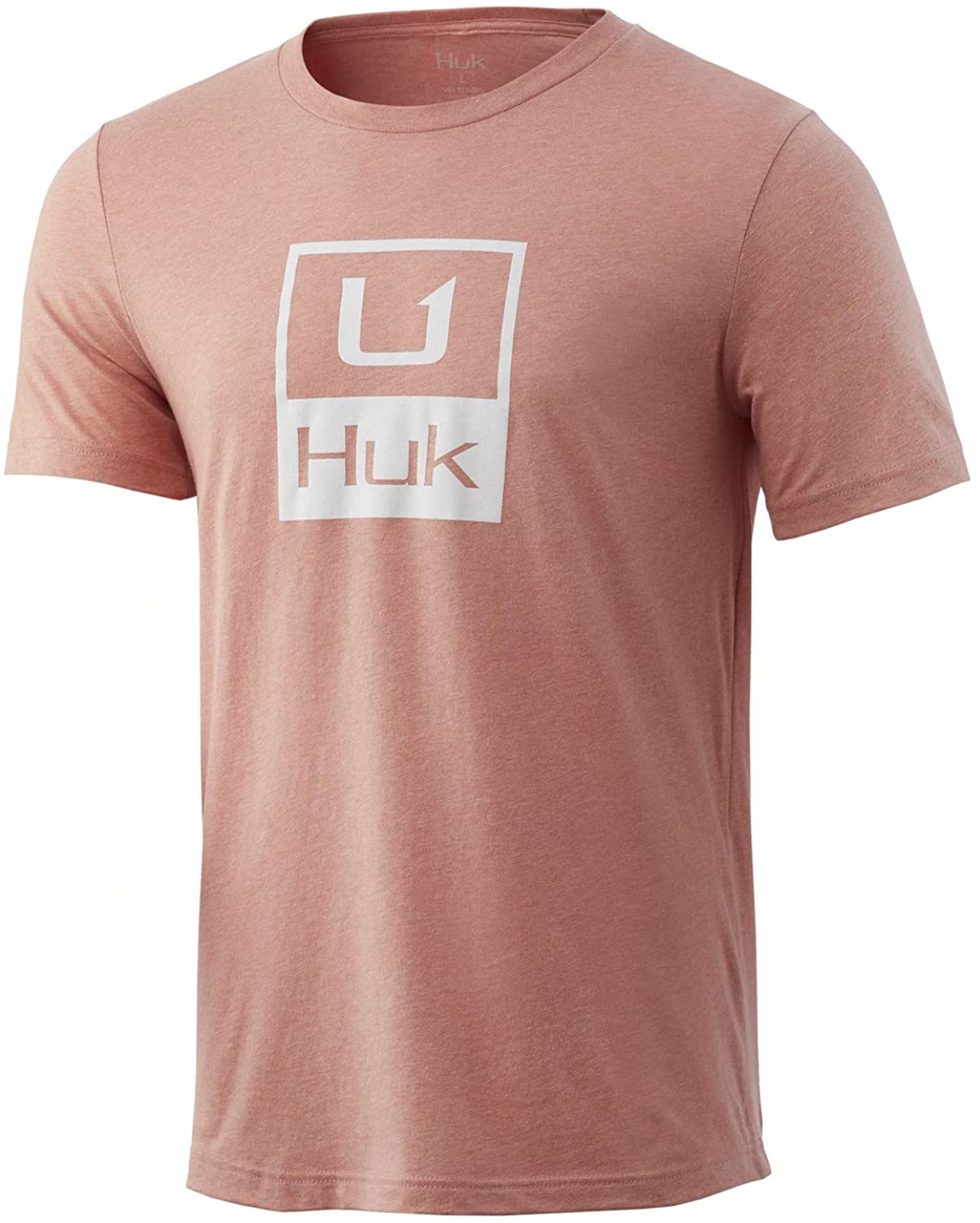Men's Huk Huk'd Up Performance Tee in Fusion Coral Heather from the front