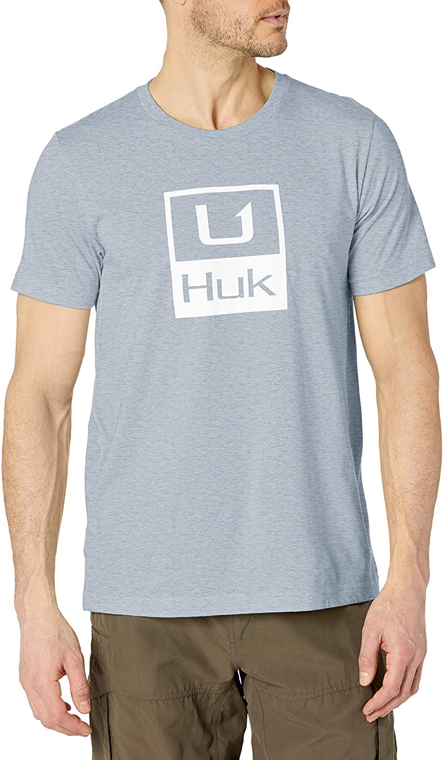 Men's Huk Huk'd Up Performance Tee in Ice Blue Heather from the front