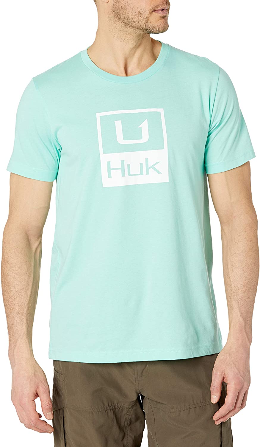 Men's Huk Huk'd Up Performance Tee in Seafoam Heather from the front