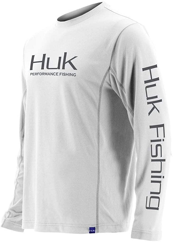 Men's Huk Icon X Long Sleeve Shirt in White from the front