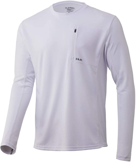 Men's Huk Icon X Pocket Long Sleeve Shirt in White from the front