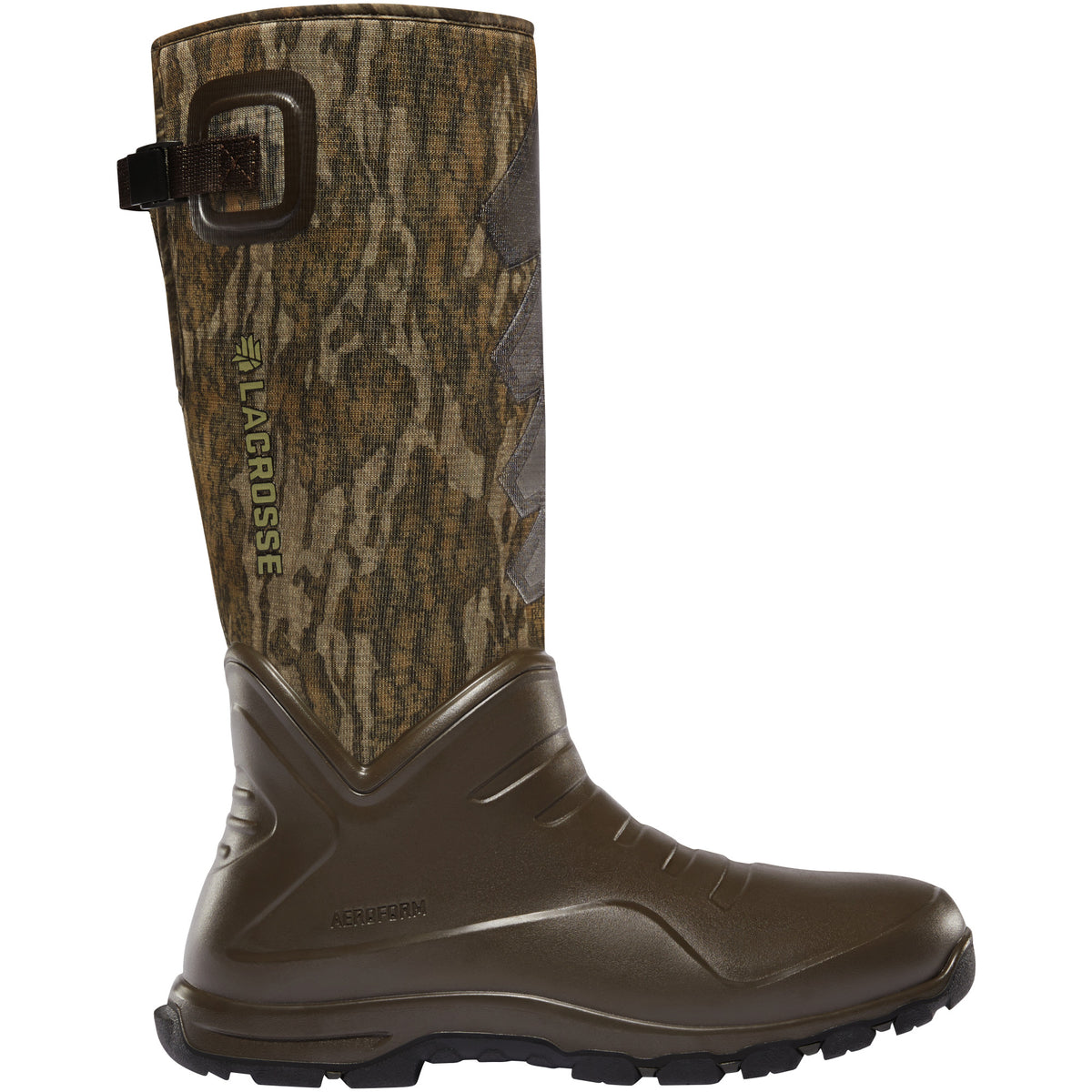 LaCrosse Men's AeroHead Sport 16" 7.0mm Waterproof Hunting Boot in Mossy Oak Bottomland from the side