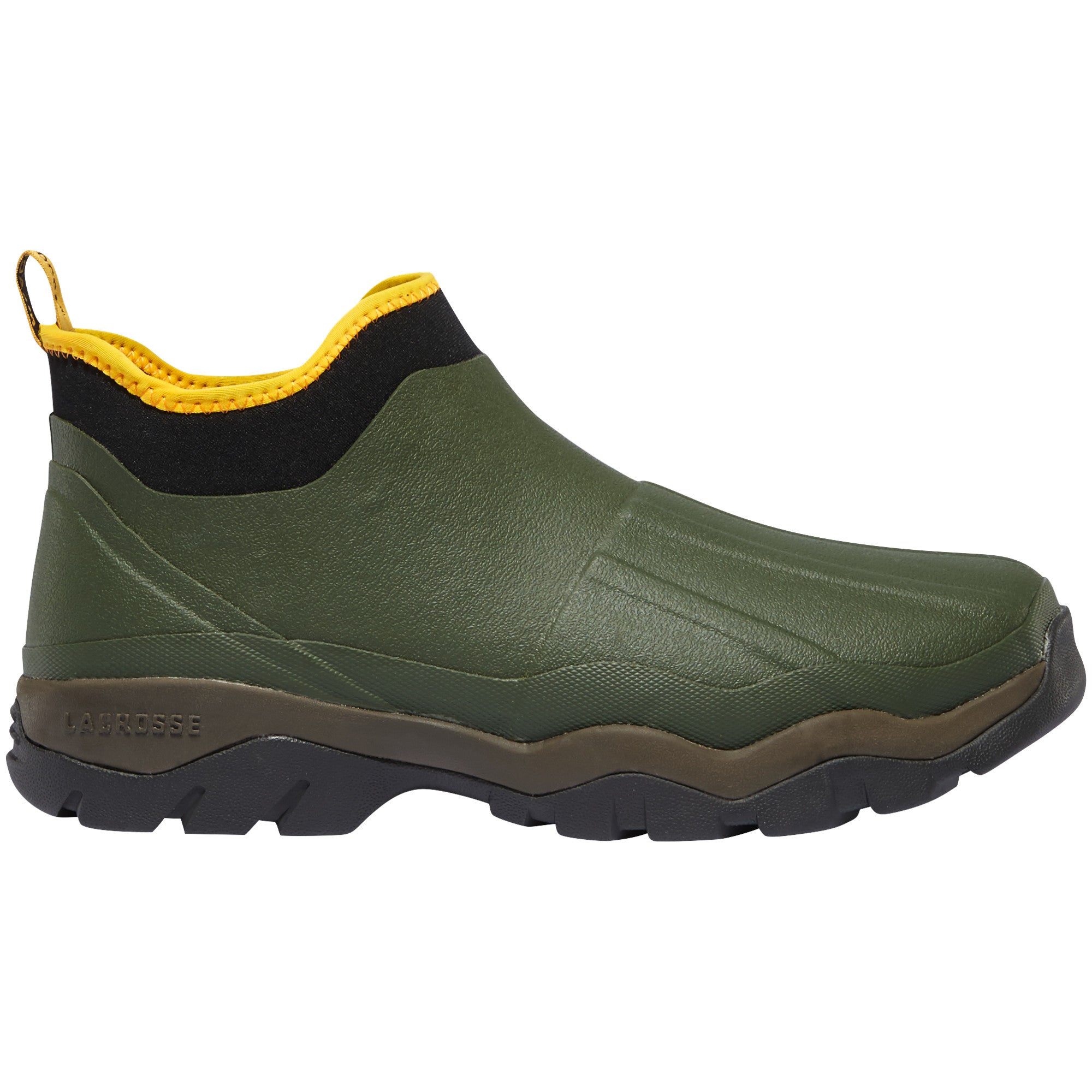 LaCrosse Men's Alpha Muddy 4.5" 3.0mm Waterproof Outdoor Boot in Green from the side