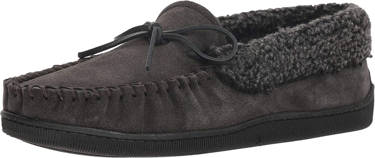 Men's Minnetonka Allen Slipper in Charcoal from the front view