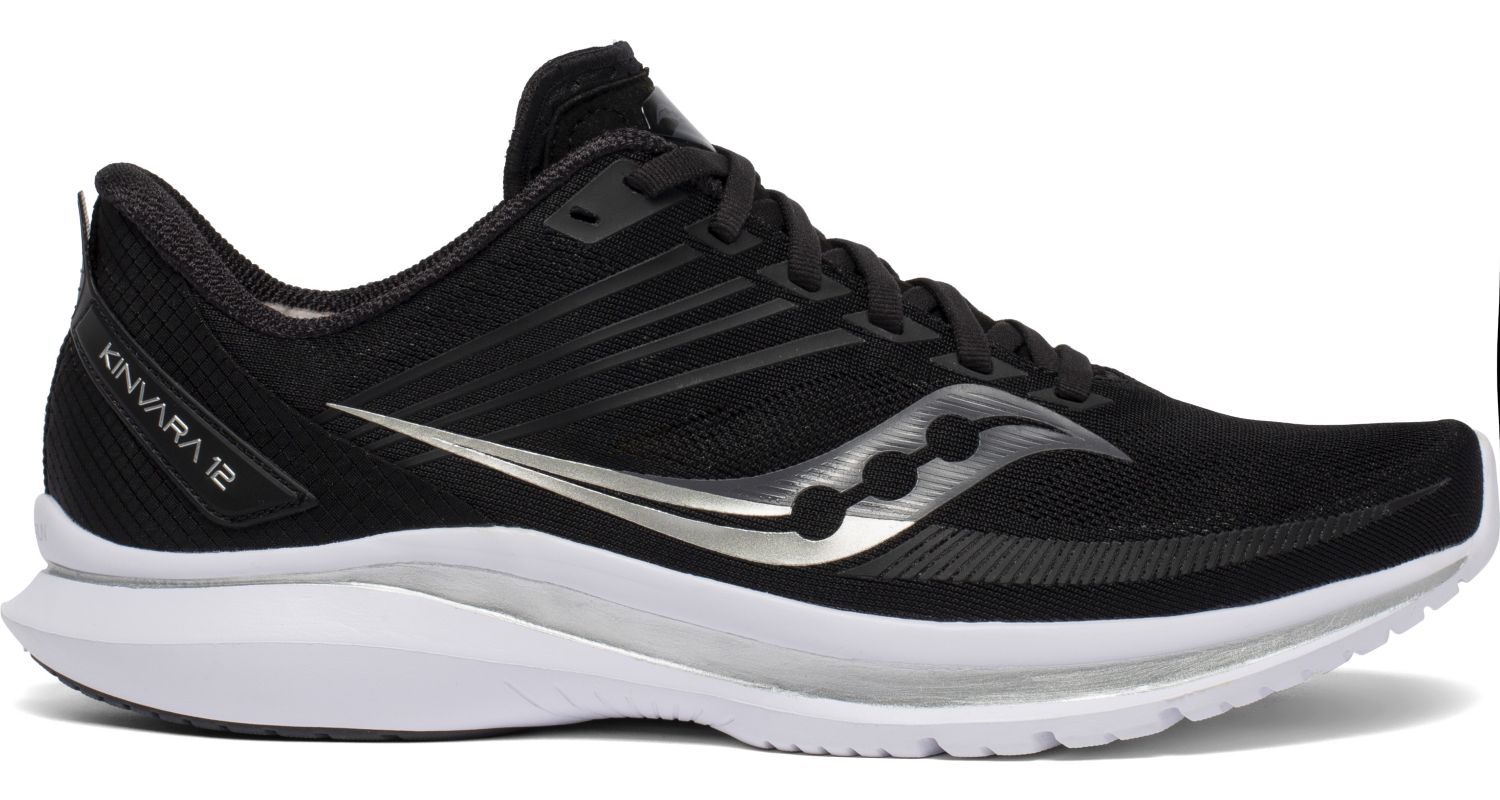 Men's Saucony Kinvara 12 Running Shoe in Black/Silver from the side