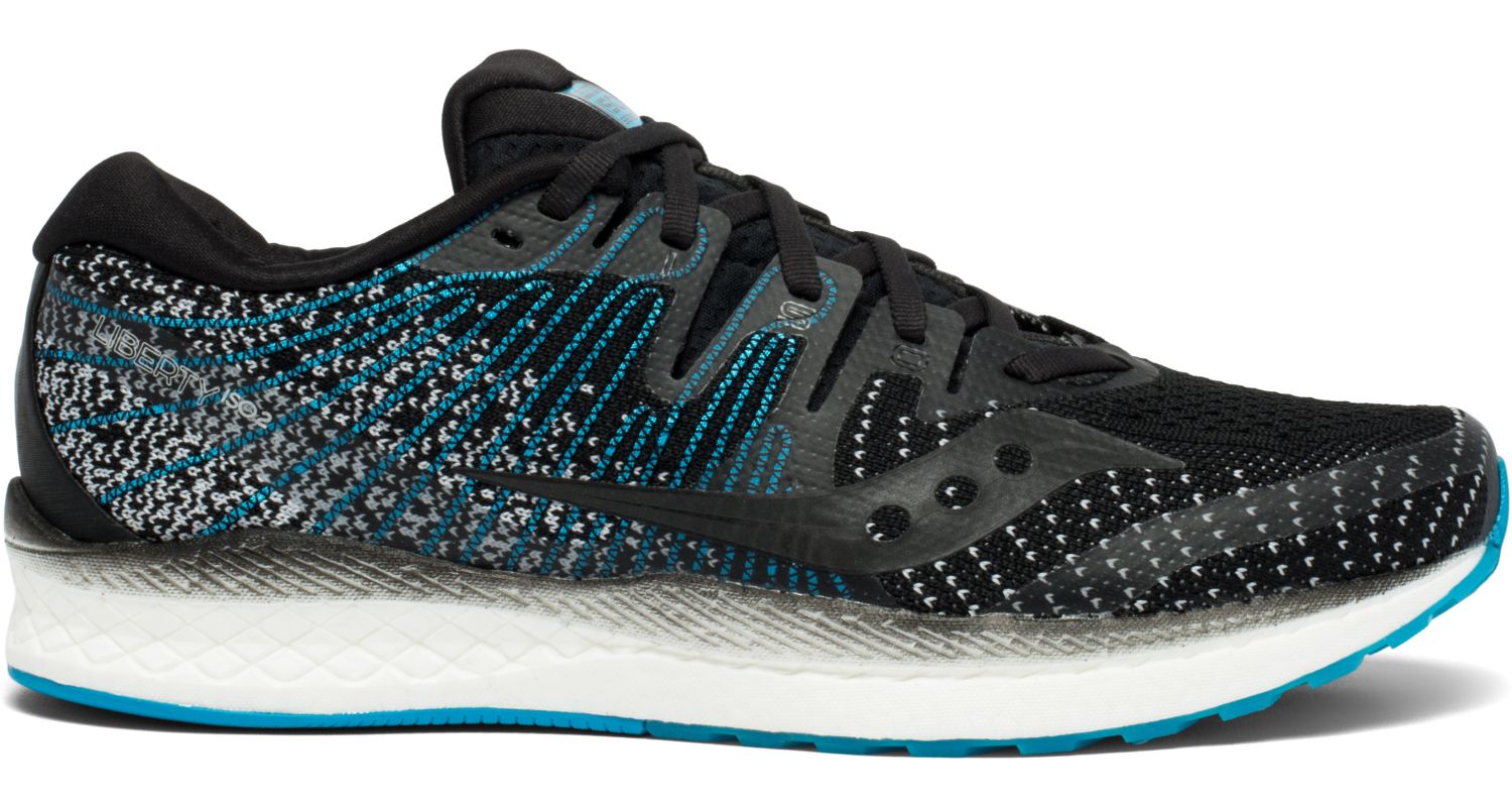 Saucony Men's Liberty Iso 2 Running Shoe in Black/Blue from the side