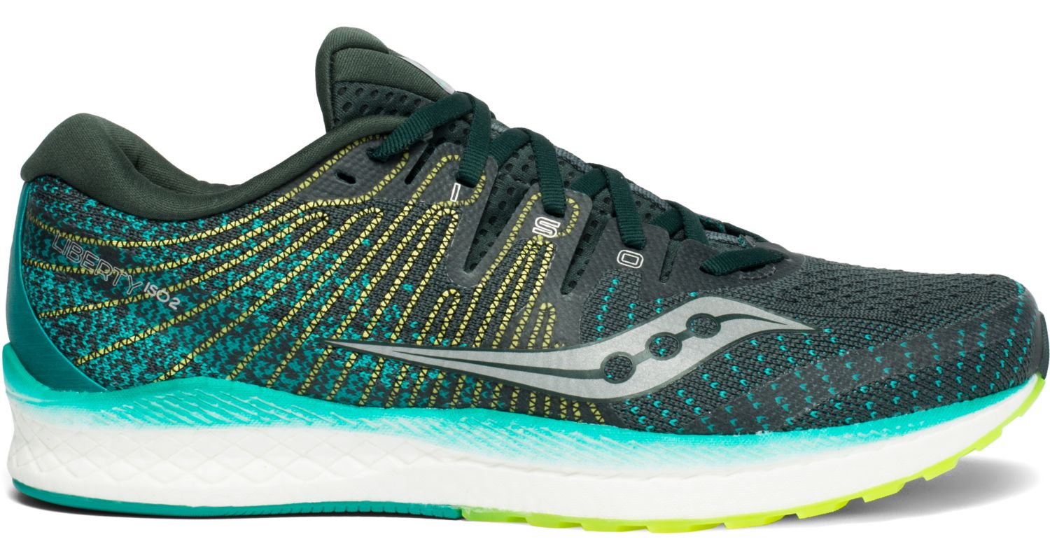 Saucony Men's Liberty Iso 2 Running Shoe in Green/Teal from the side