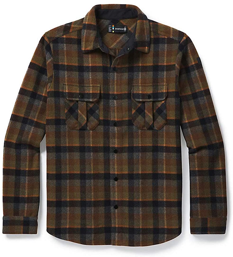 Men's Smartwool Anchor Line Shirt Jacket in Olive Plaid color from the front view