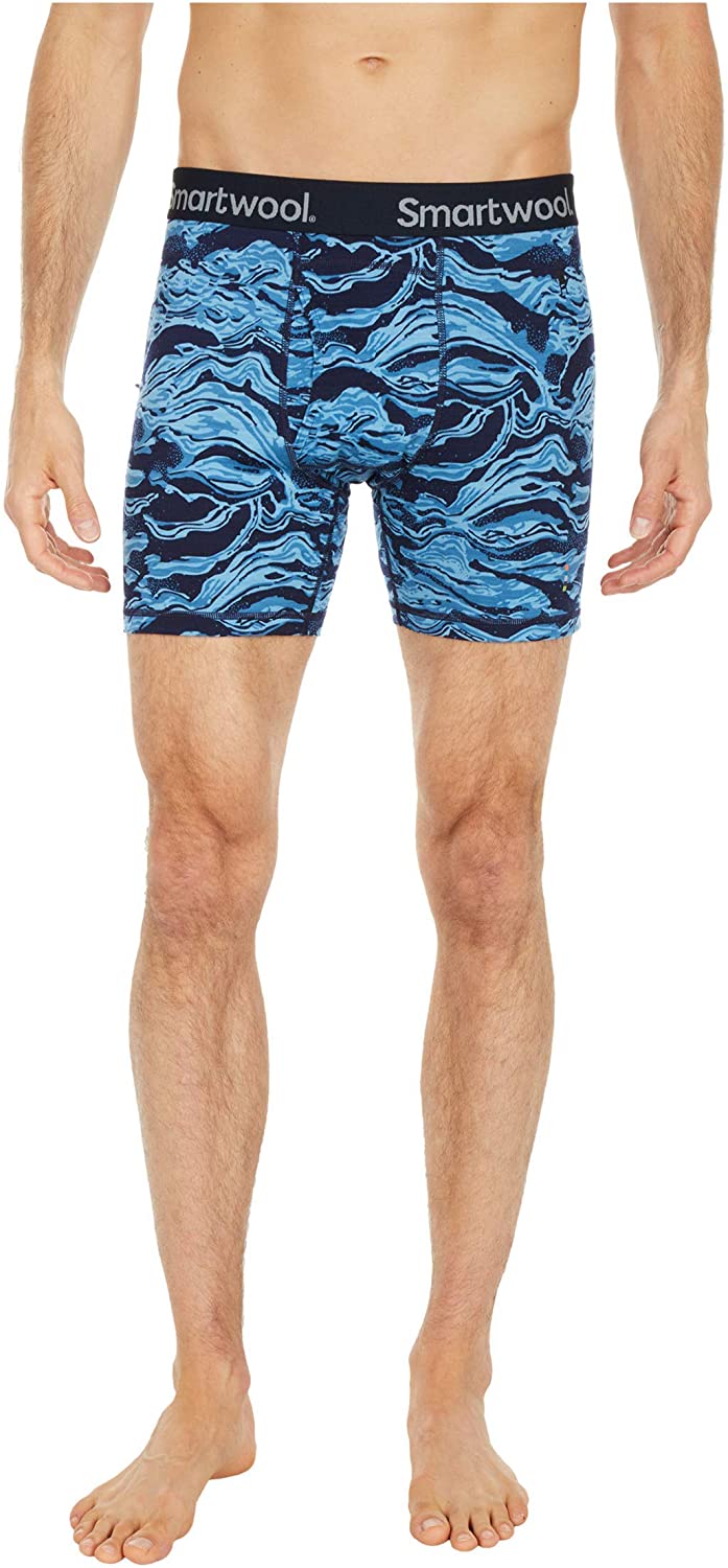 Men's Smartwool Merino 150 Print Boxer Brief Boxed in Neptune Blue Geode Print view from the front