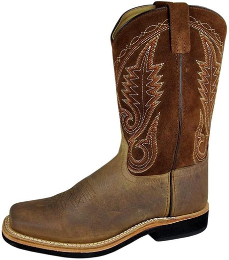 Men's Smoky Mountain Brown Distress Leather Square Toe Boot in Brown