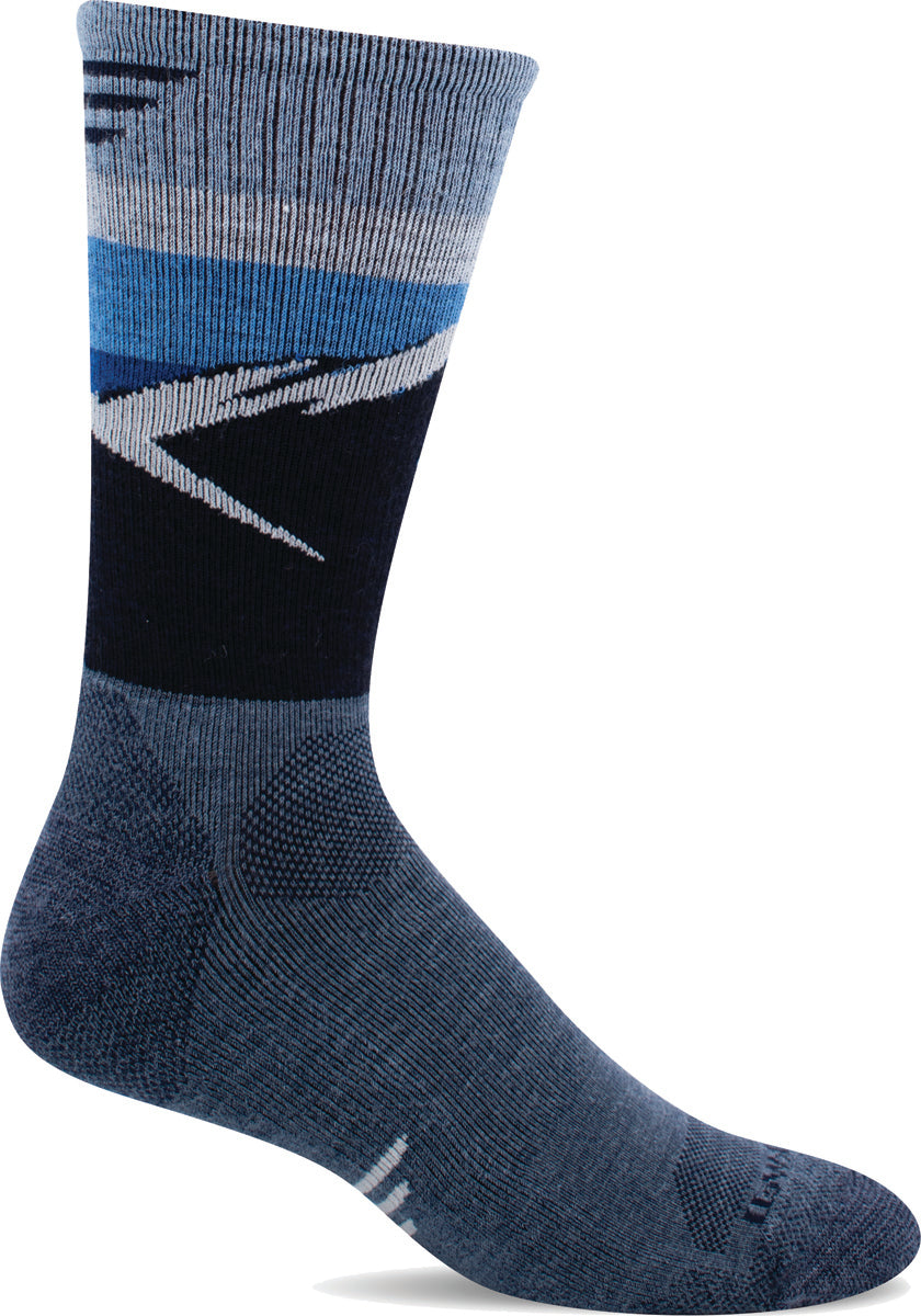 Men's Sockwell Modern Mountain Crew Moderate Compression Sock in Denim from the front view