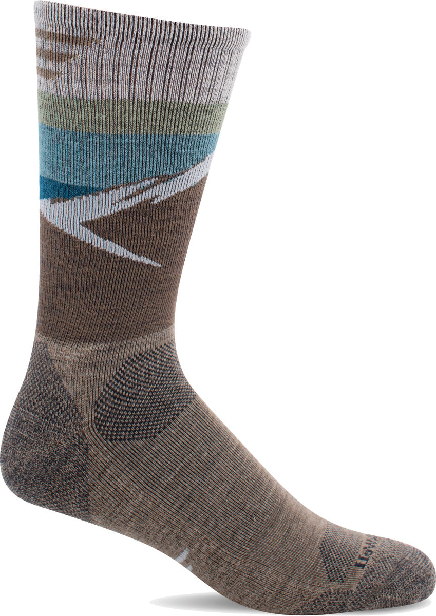 Men's Sockwell Modern Mountain Crew Moderate Compression Sock in Khaki from the front view