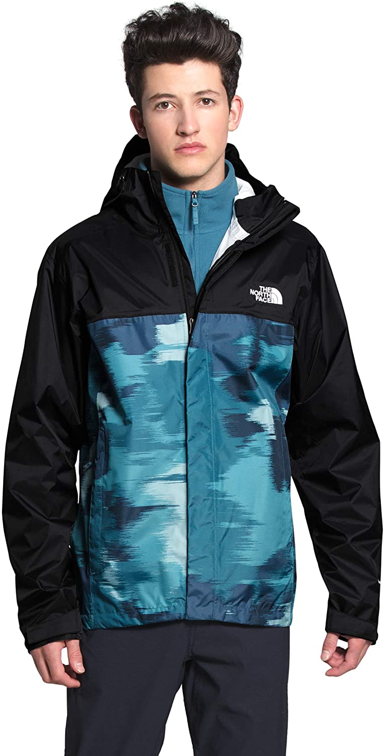 Men's The North Face Venture 2 Jacket in Mallard Blue Vapor Ikat Print/TNF Black from the front