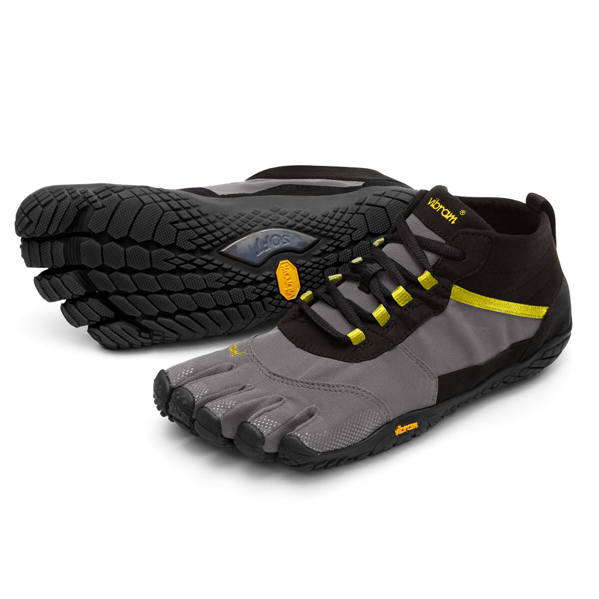 Men's Vibram Five Fingers V-Trek Hiking Shoe in Black/Grey/Citronelle from the front