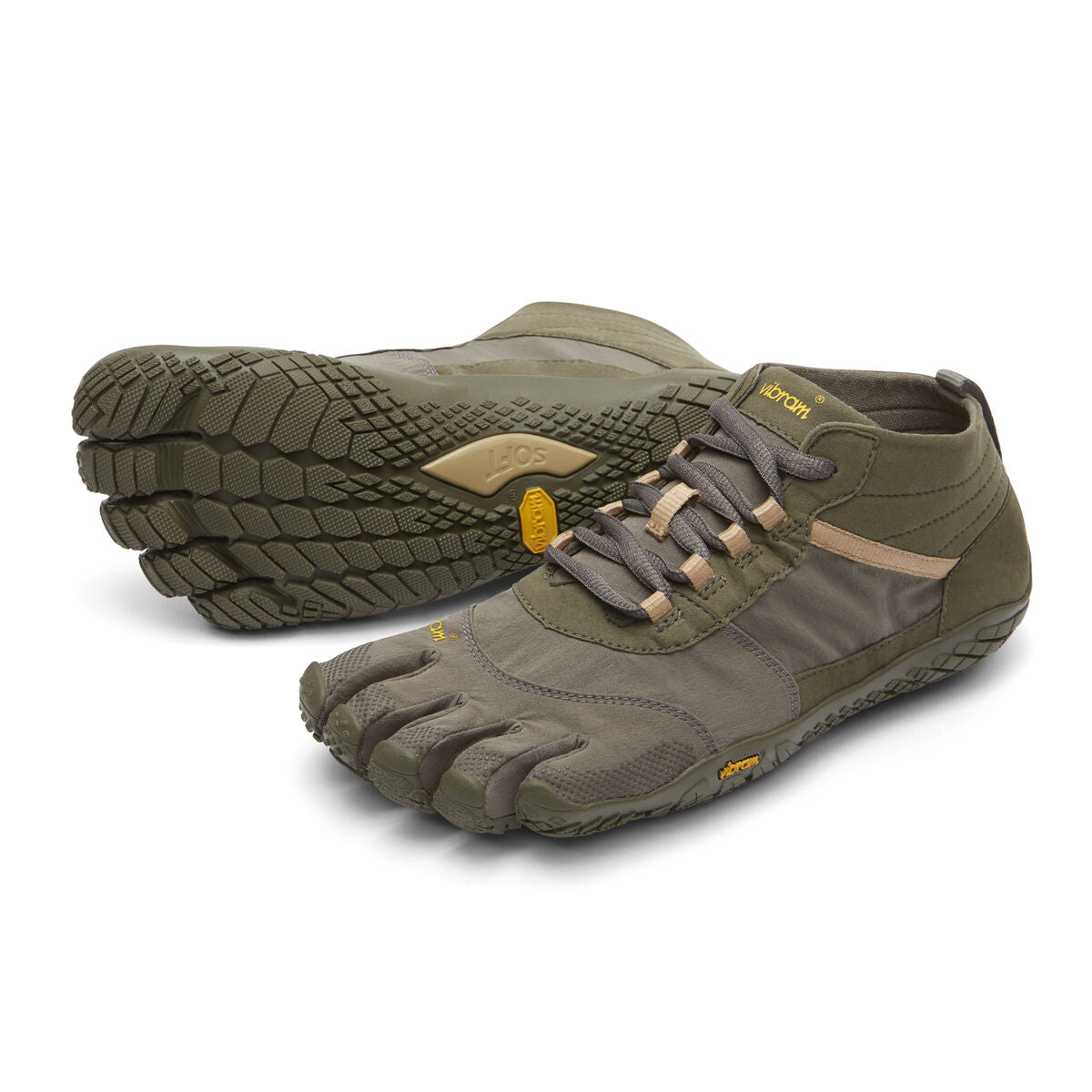 Men's Vibram Five Fingers V-Trek Hiking Shoe in Military/Dark Grey from the front