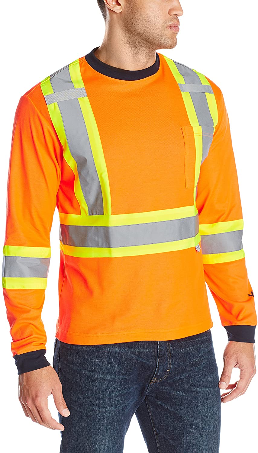 Men's Viking Hi-Vis Class 2 Safety Cotton Lined Long Sleeve Shirt in Orange from the front