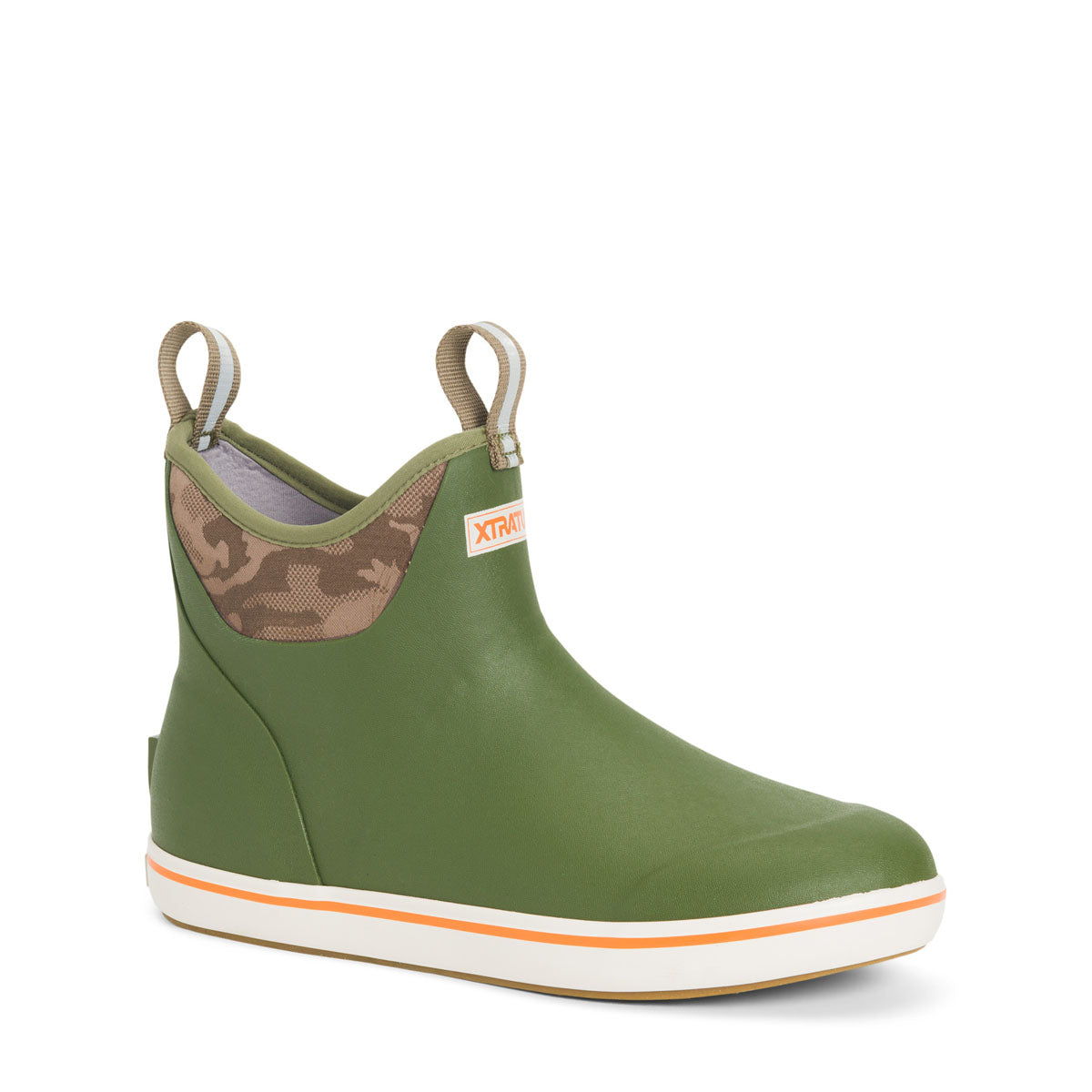 Men's Xtratuf 6" Ankle Deck Boot in Green Camo from the front