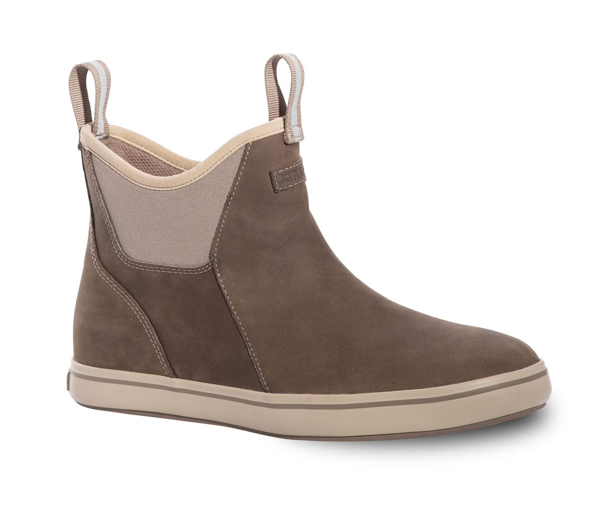 Men's Xtratuf 6 in Leather Ankle Deck Boot in Taupe from the front