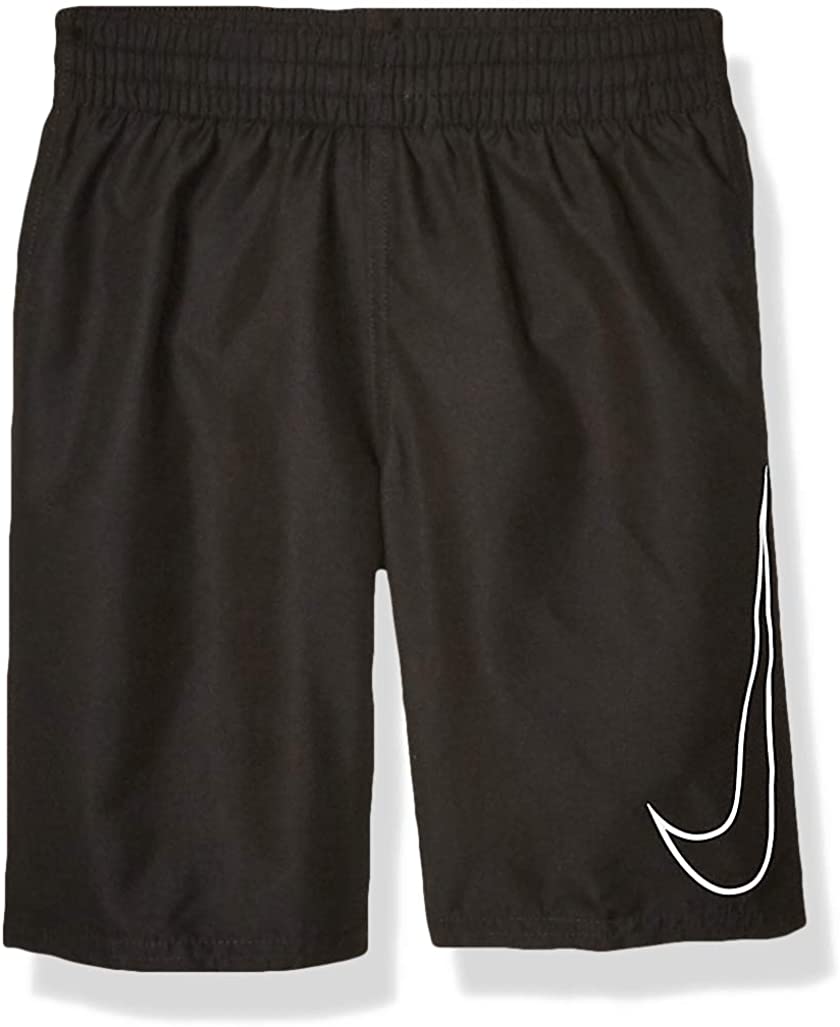 Boy's Nike Big Swoosh Solid Lap Volley Short Swim Trunk in Black color from the front