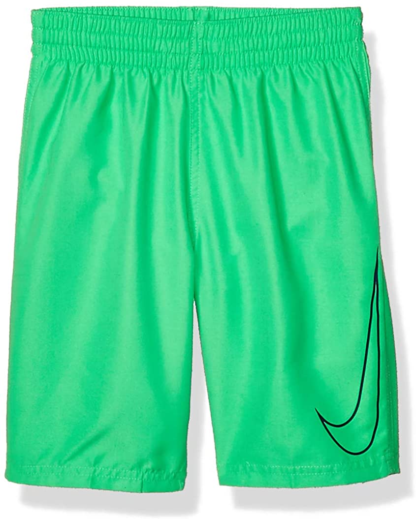 Boy's Nike Big Swoosh Solid Lap Volley Short Swim Trunk in Green Spark color from the front