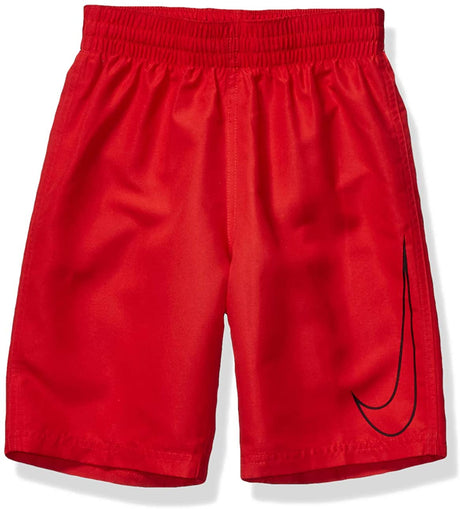 Boy's Nike Big Swoosh Solid Lap Volley Short Swim Trunk in University Red color from the front