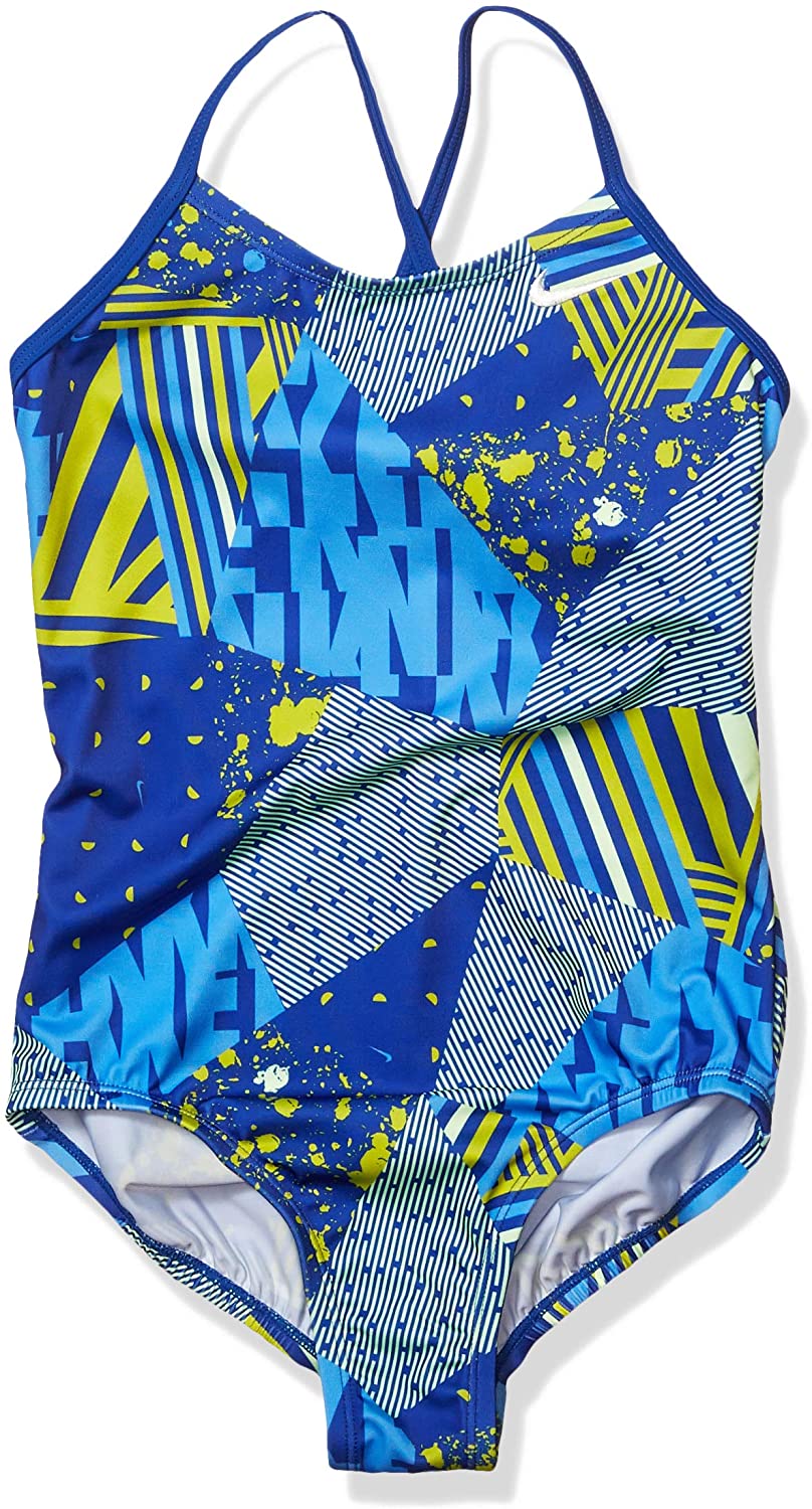 Girls' Nike Big Crossback Mash-Up One Piece Swimsuit in Game Royal color from the front