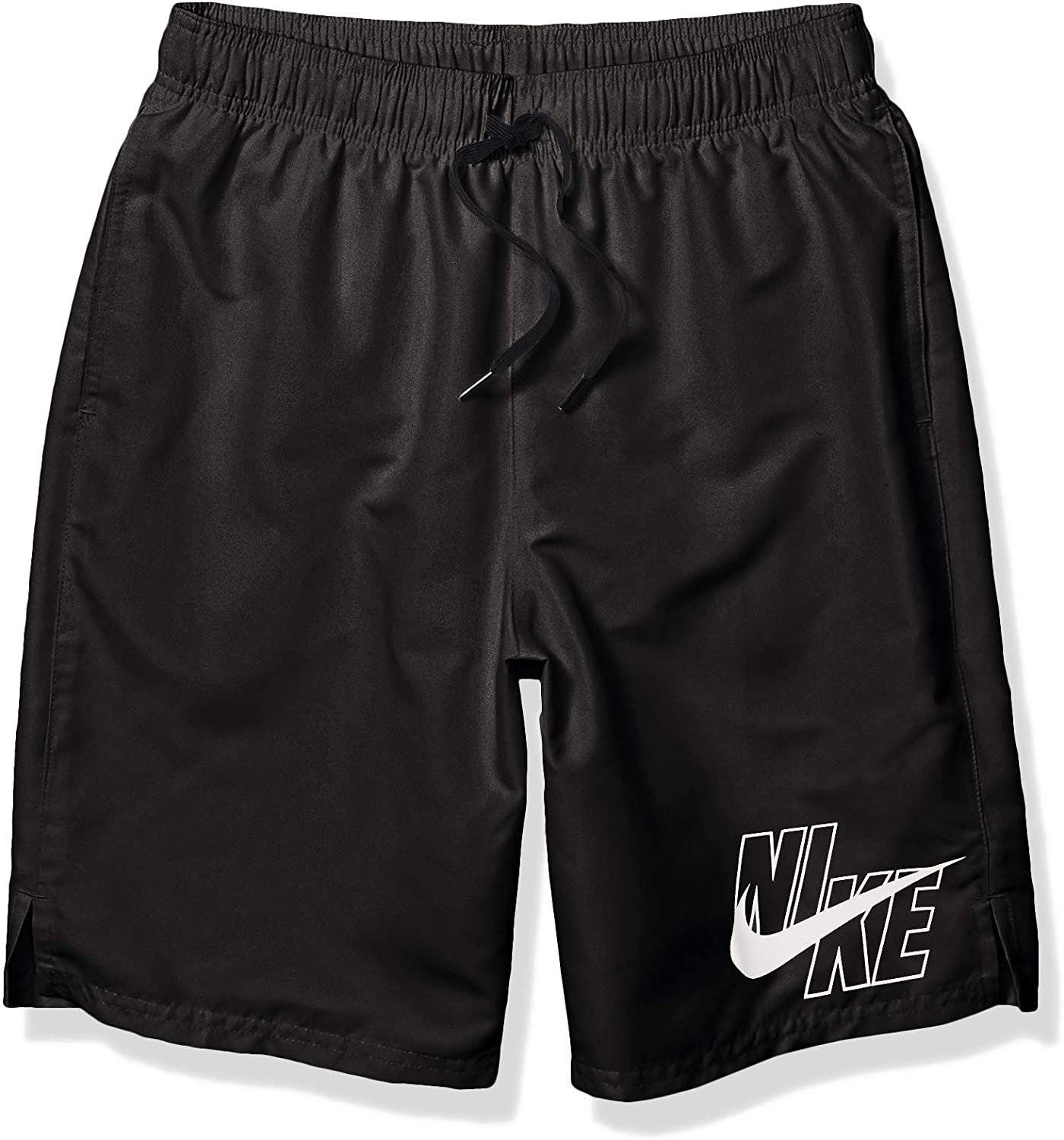 Men's Nike Logo Solid Lap 9" Volley Short Swim Trunk in Black color from the front