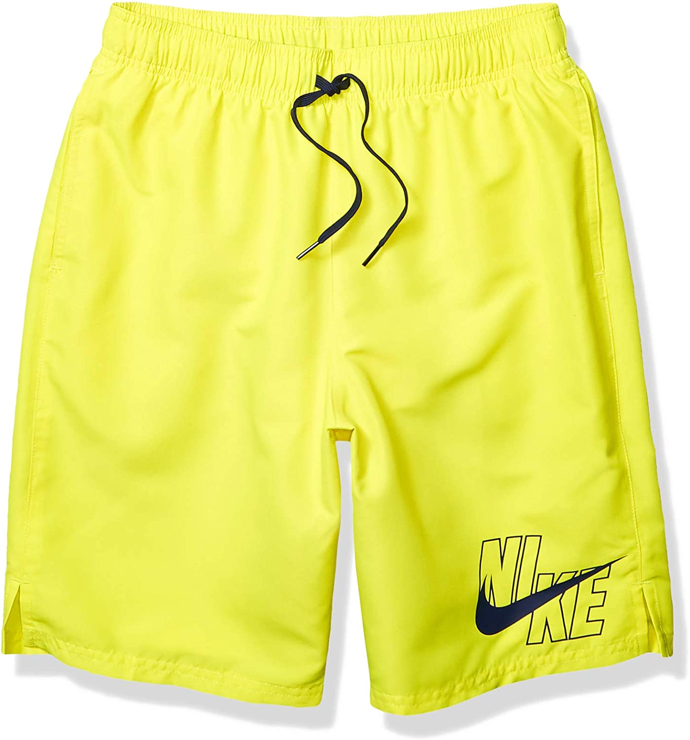 Men's Nike Logo Solid Lap 9" Volley Short Swim Trunk in Lemon Venom color from the front