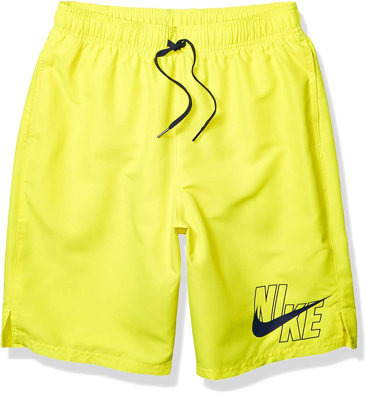 Men's Nike Logo Solid Lap 9" Volley Short Swim Trunk in Lemon Venom color from the front