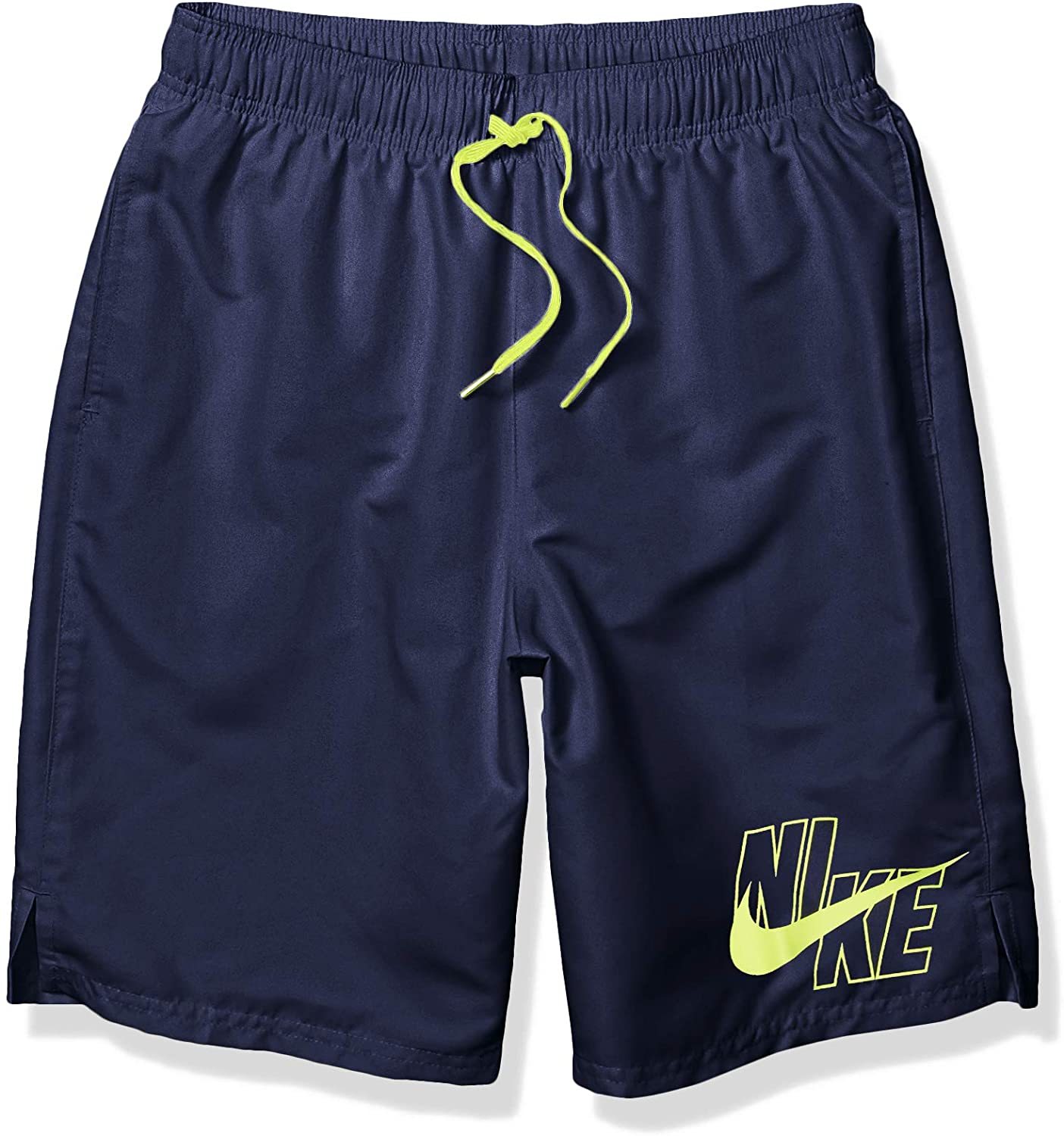 Men's Nike Logo Solid Lap 9" Volley Short Swim Trunk in Midnight Navy color from the front