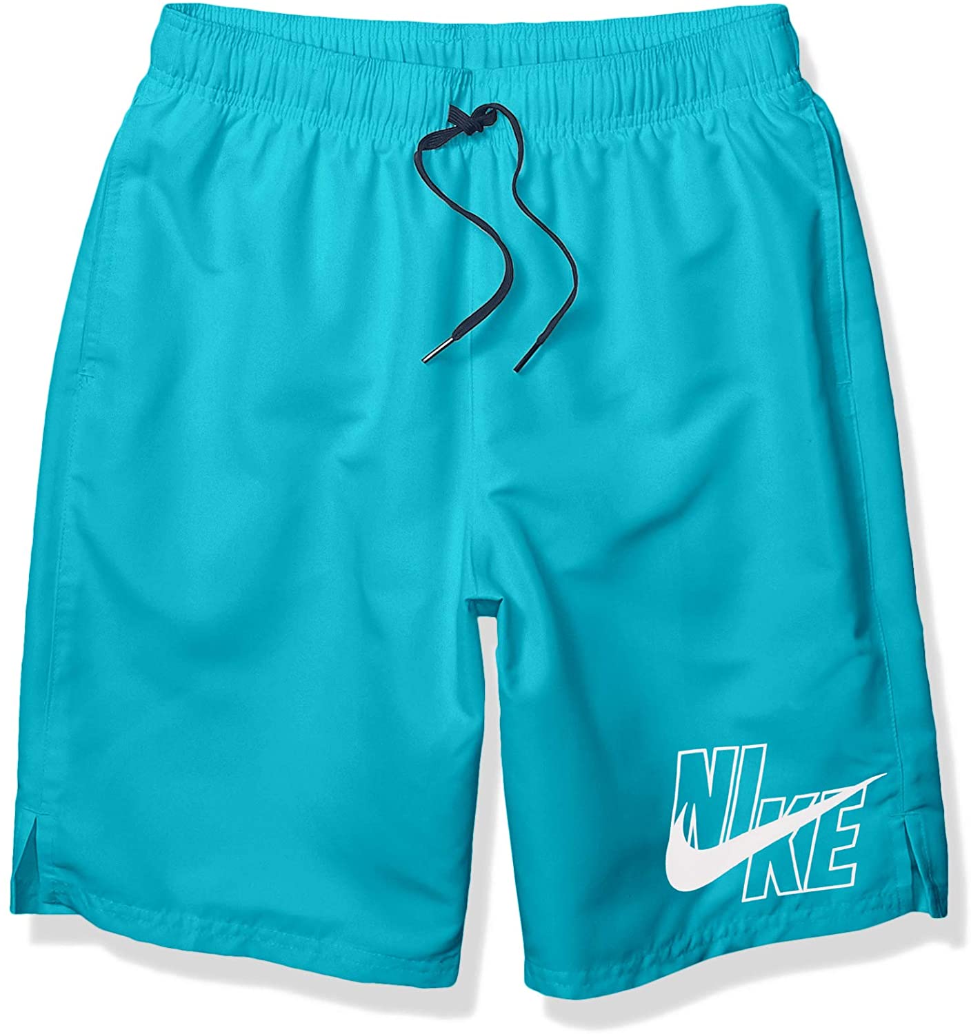 Men's Nike Logo Solid Lap 9" Volley Short Swim Trunk in Oracle Aqua color from the front