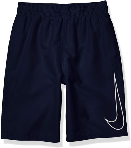 Boy's Nike Big Swoosh Solid Lap Volley Short Swim Trunk in Midnight Navy color from the front