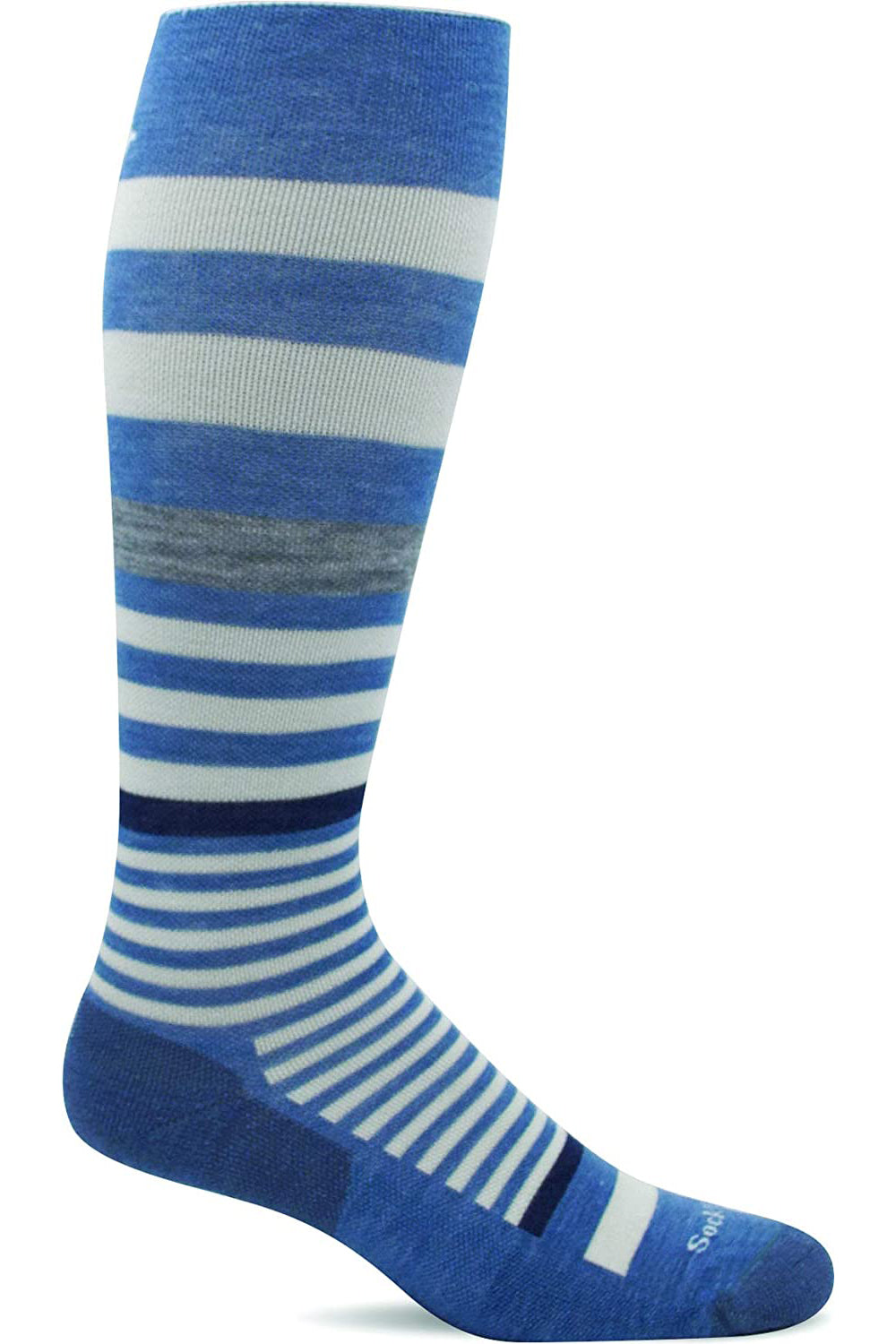 Sockwell Women's Orbital Stripe Sock in Bluestone color from the side