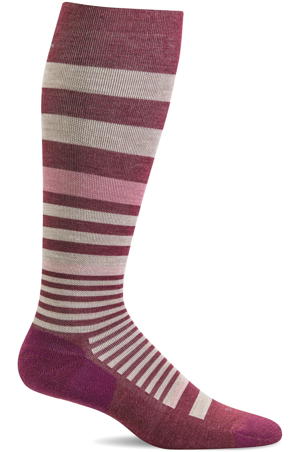 Sockwell Women's Orbital Stripe Sock in Mulberry color from the side