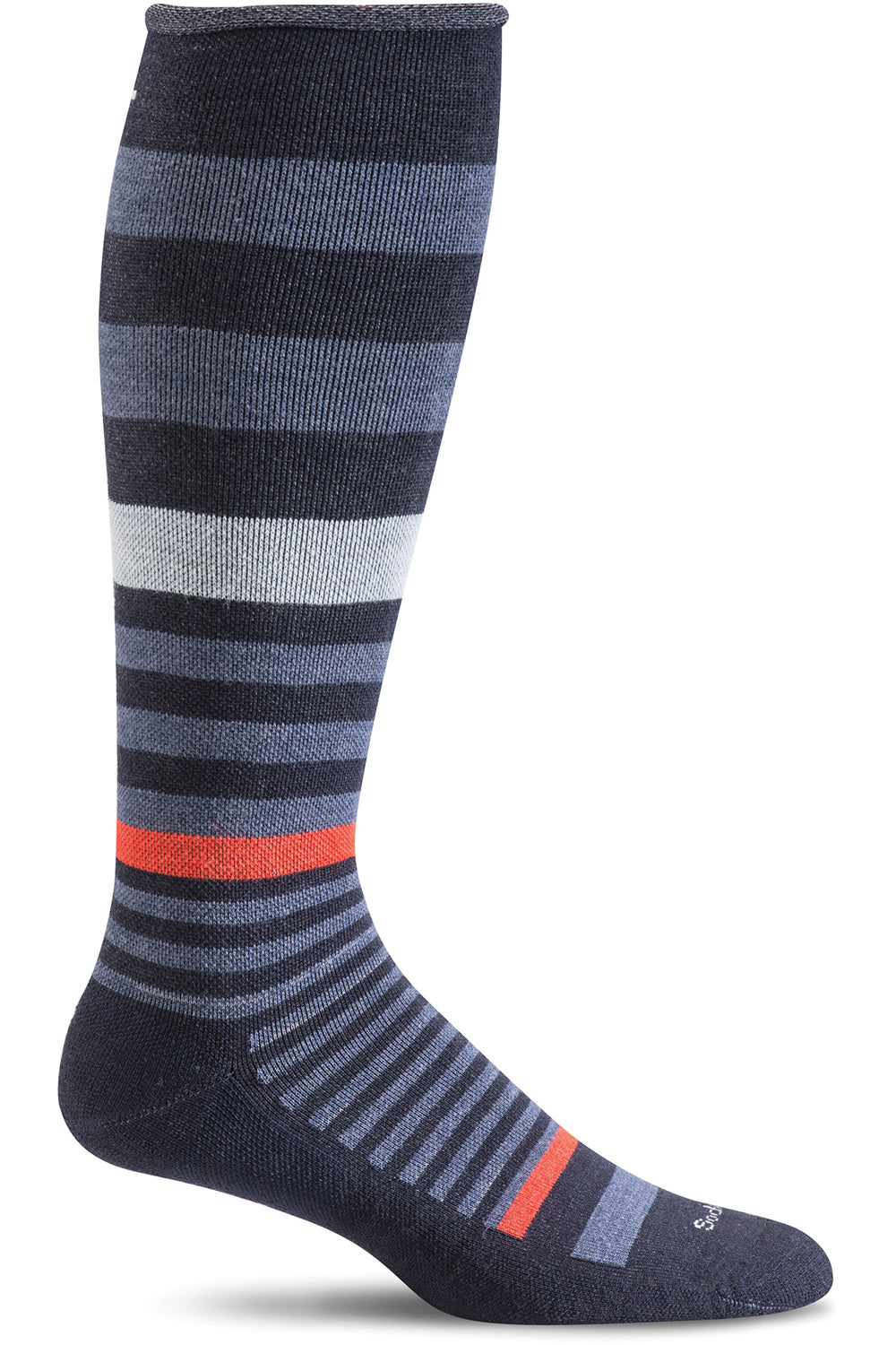 Sockwell Women's Orbital Stripe Sock in Navy color from the side