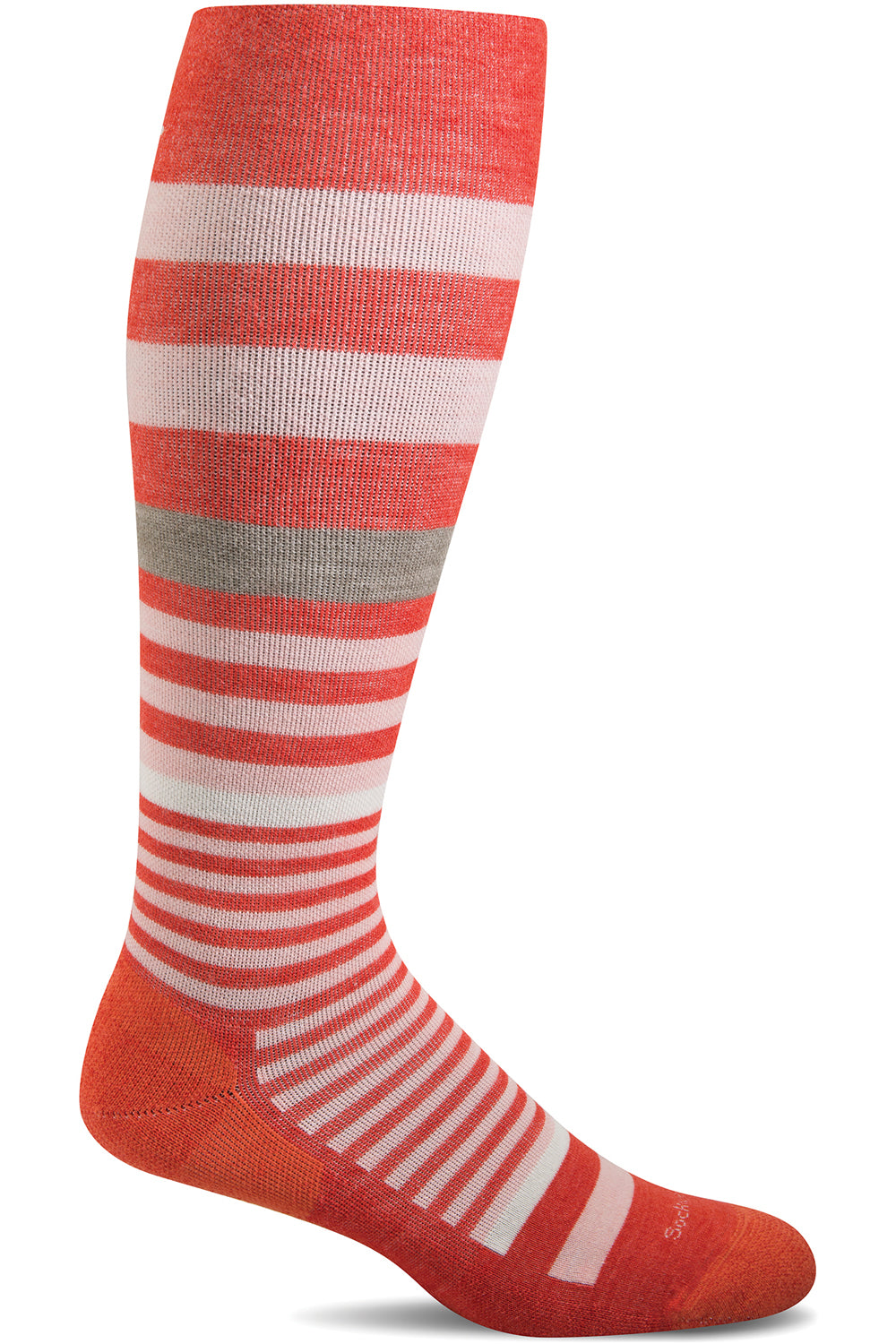 Sockwell Women's Orbital Stripe Sock in Poppy color from the side